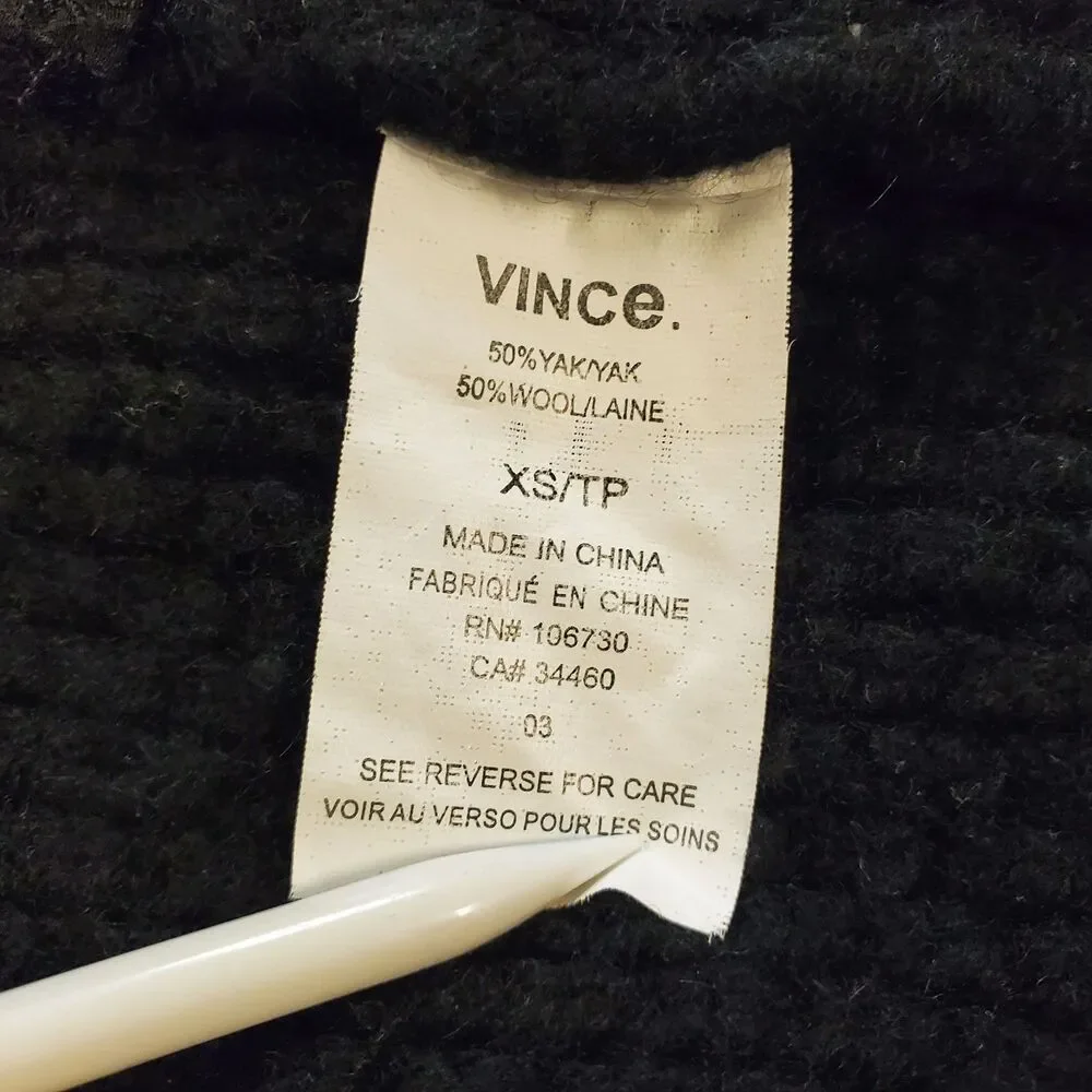 VINCE Sweater Womens XS Black Wool Blend Drape Cardigan Open Front Car Coat